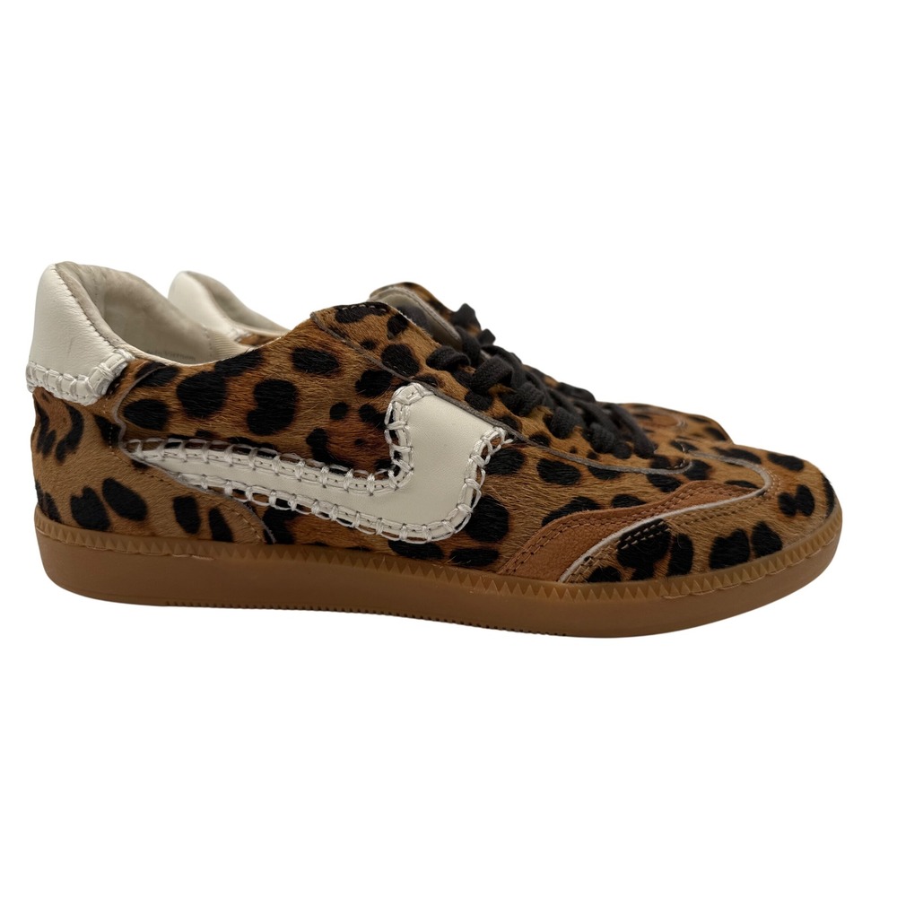 Dolce Vita Leopard Calf Hair Sneakers Whipstitch Gum Sole Womens 10 Brown Black - Picture 2 of 12